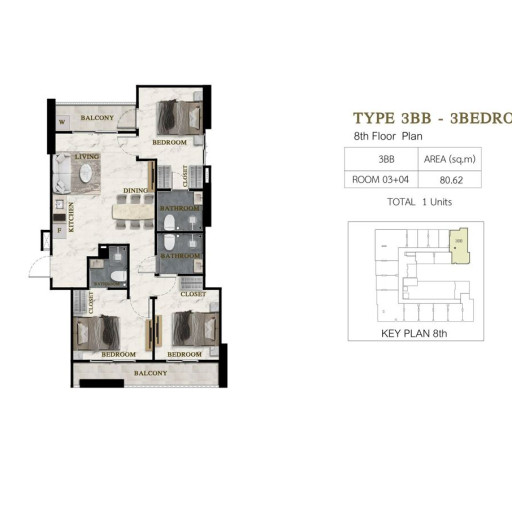 Siam Oriental Beach, 3 bedroom apartments - from 69 m² to 100 m²